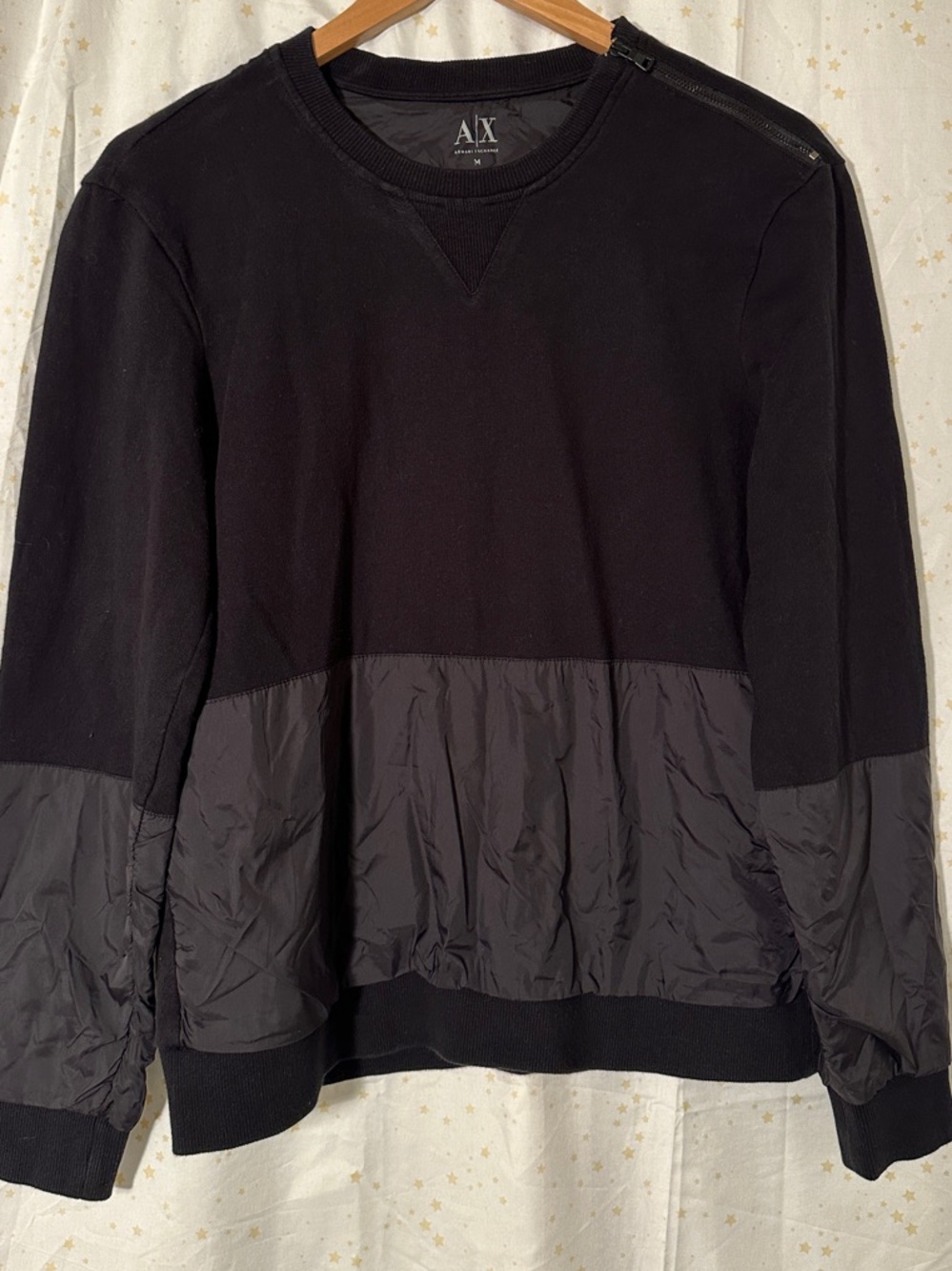 A/X Armani Exchange Black Mixed-Texture Crewneck Sweater